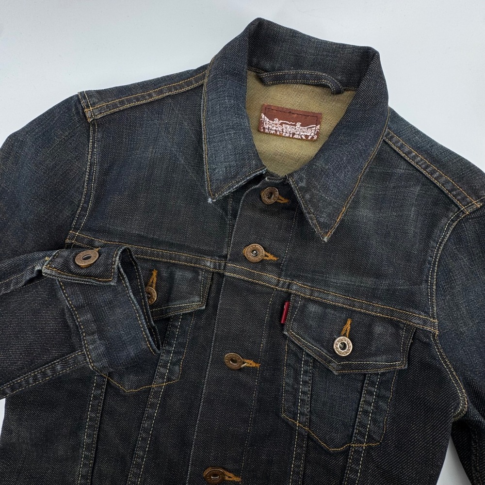 Levi's Capital E Slim Trucker Jacket Dark Wash Denim Women's Small Retro Western